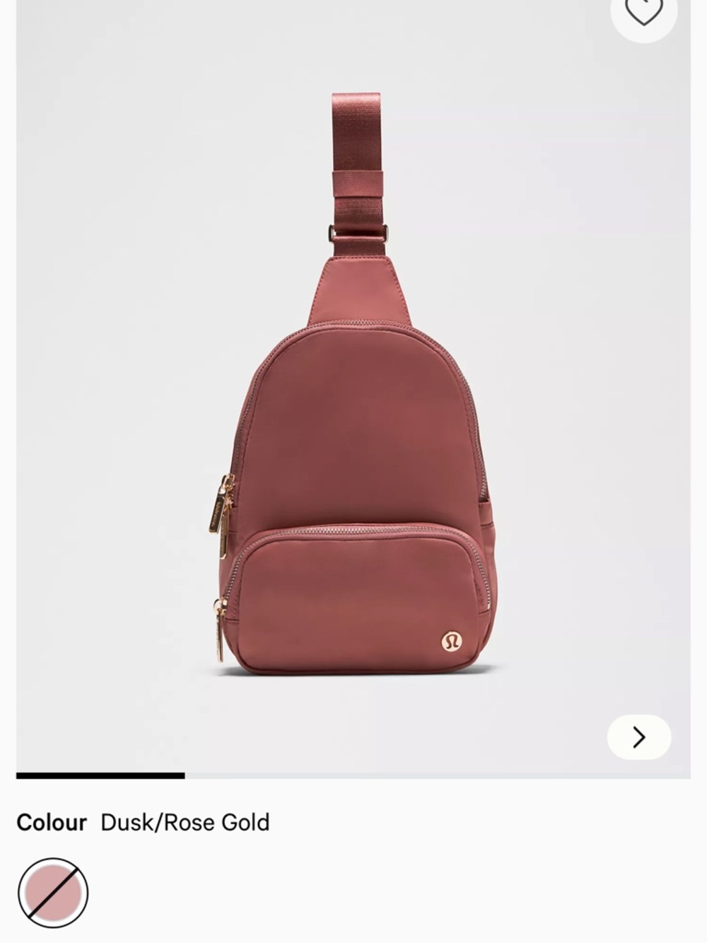 lululemon rose sling bag with rose-gold hardware